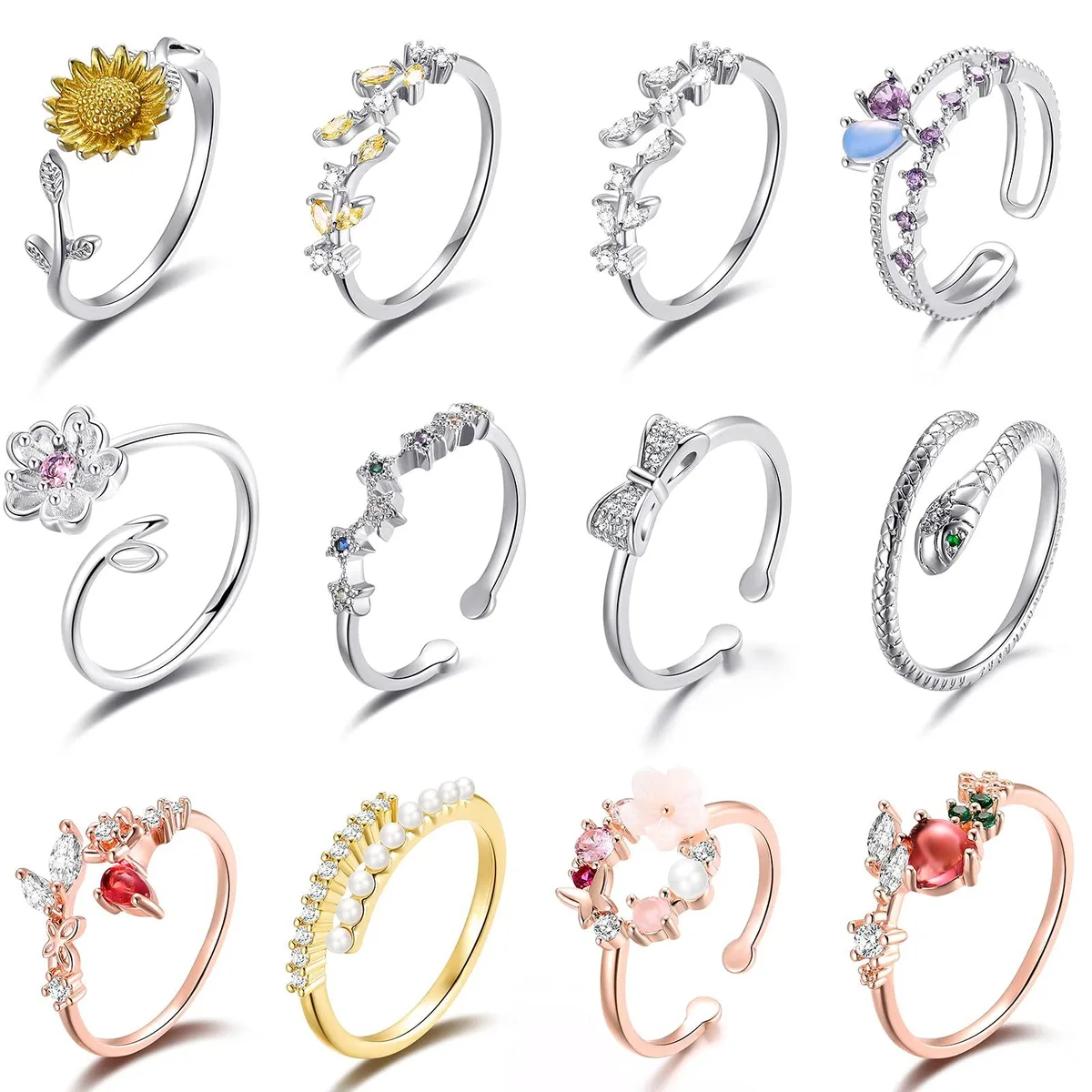  TAMHOO Style #2 12-Piece Rose Gold CZ Stackable Ring Set — product photo