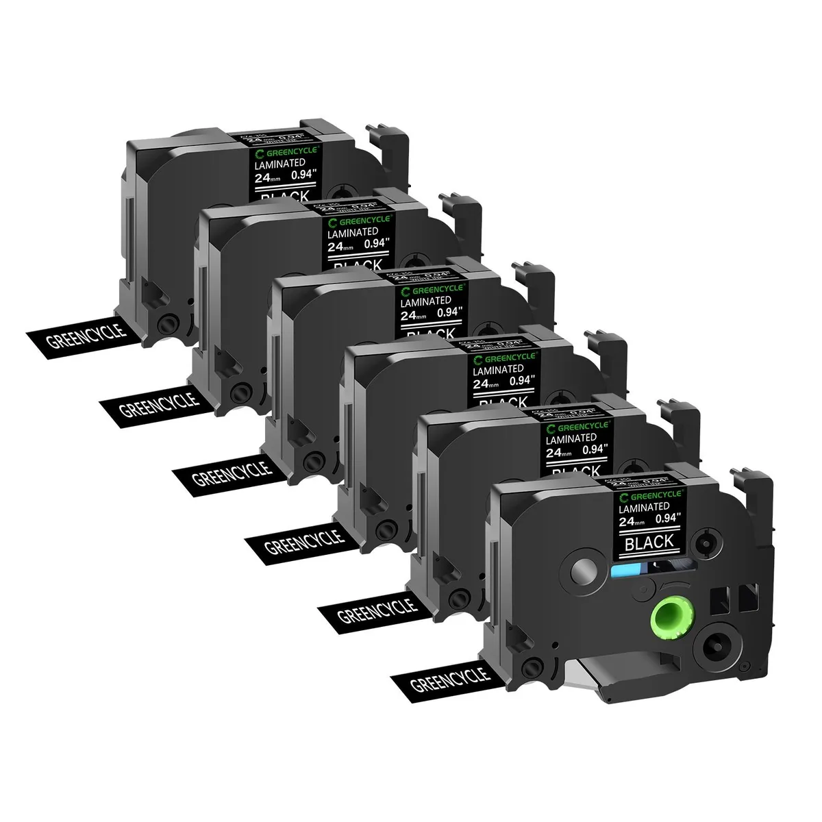 GREENCYCLE GREENCYCLE TZe-355 24mm White on Black Laminated Tape 6 Pack — product photo