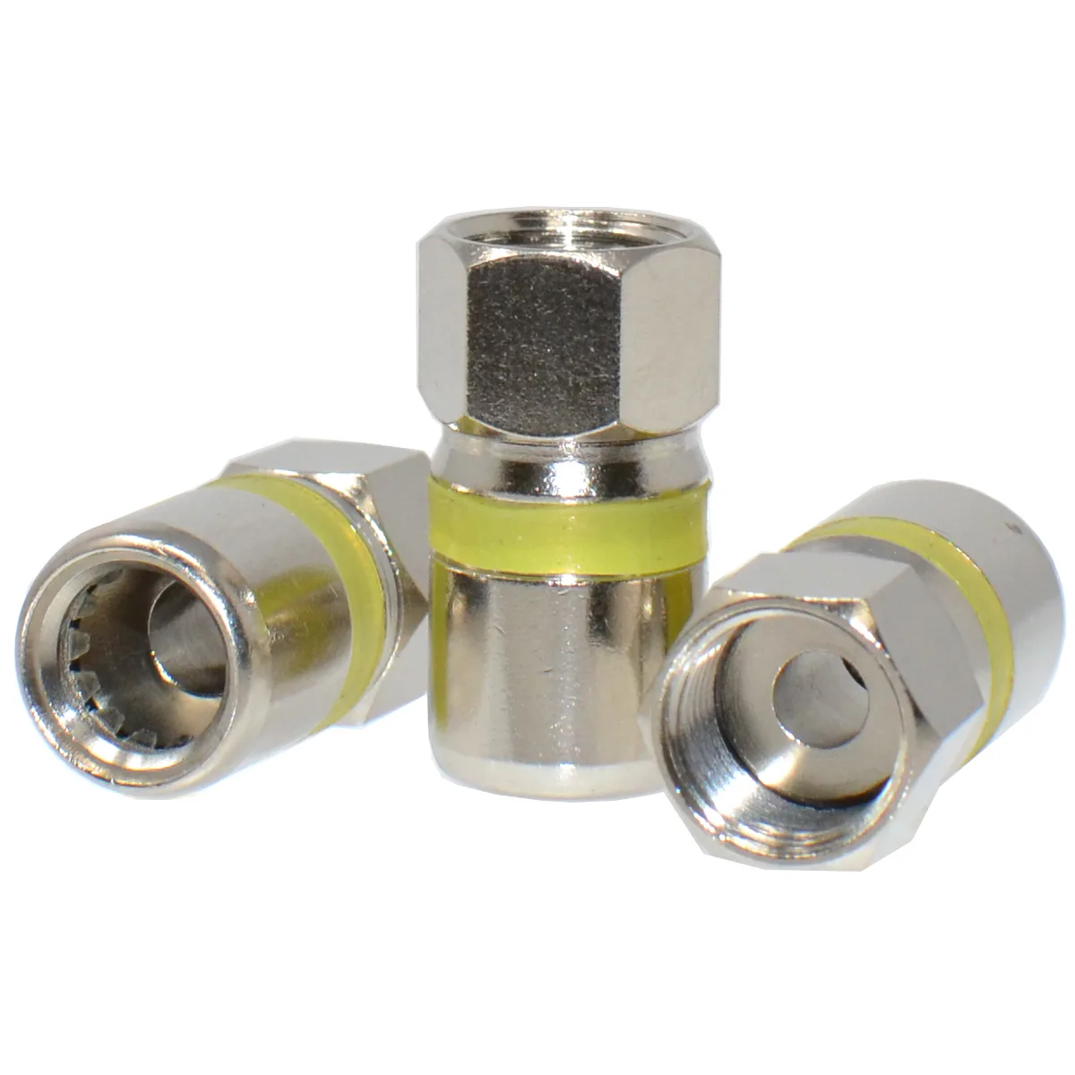 Fifty yellow self-lock F-type connectors for RG6 quad shield cable