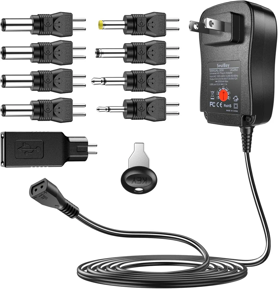 BASEUS BASEUS 30W Universal AC Adapter 3V-12V 9 Tips 2000mA — product photo