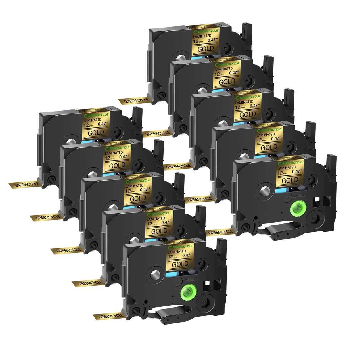 GREENCYCLE GREENCYCLE TZe-831 12mm Black on Gold Laminated Tape 10 Pack — product photo