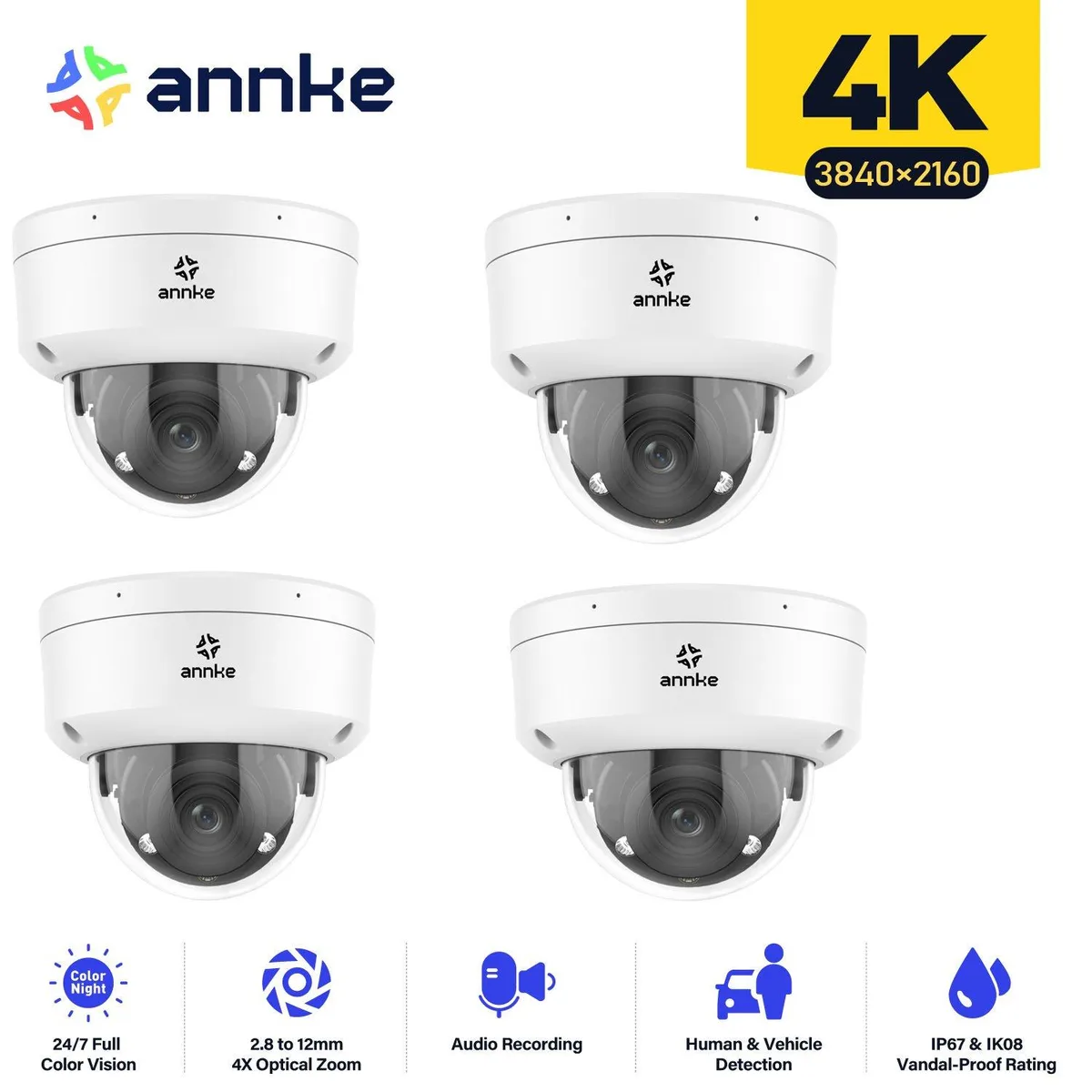 Annke Annke 4K 8MP 4-camera PoE surveillance security system 2.8-12mm motorized varifocal lens — product photo