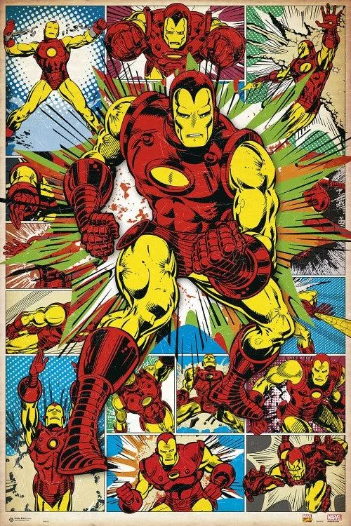 Rectangular Marvel Iron Man comic poster print on heavy paper, 24 by 36 inches