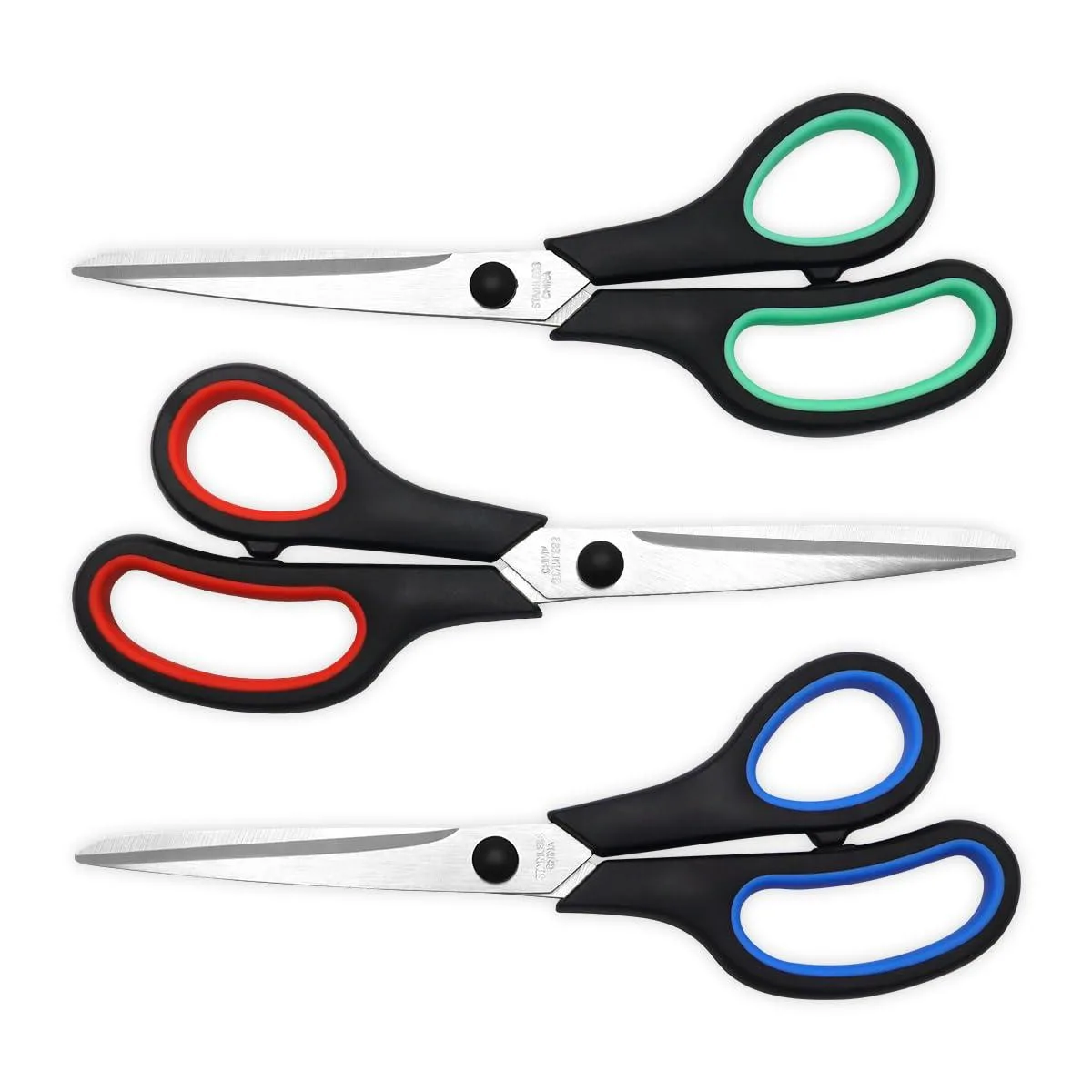Blue 8.5 inch stainless steel scissors with green handles