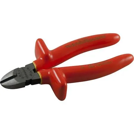 Orange and yellow insulated side-cutting pliers with slim nose, 6-1/2 inch overall length