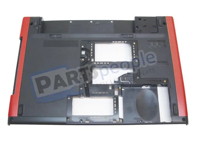 Red Dell Vostro 3400 bottom base cover assembly with battery latch, part 74G2C