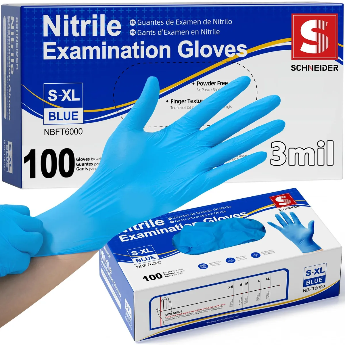 Box of 100 gray disposable nitrile gloves, powder-free