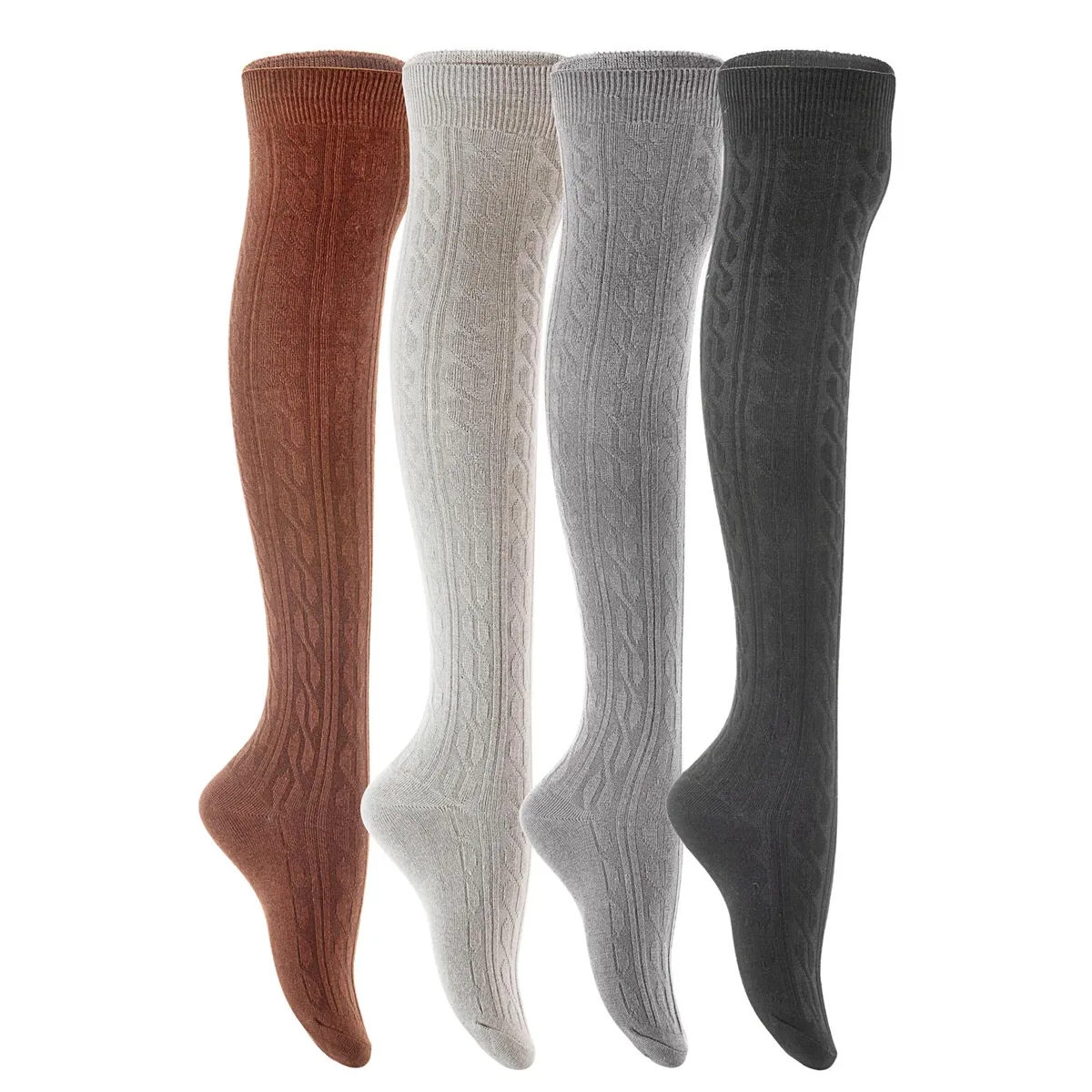 Lian LifeStyle Lian LifeStyle L1024 Thigh High Cotton Socks 4 Pairs Size 6-9 — product photo