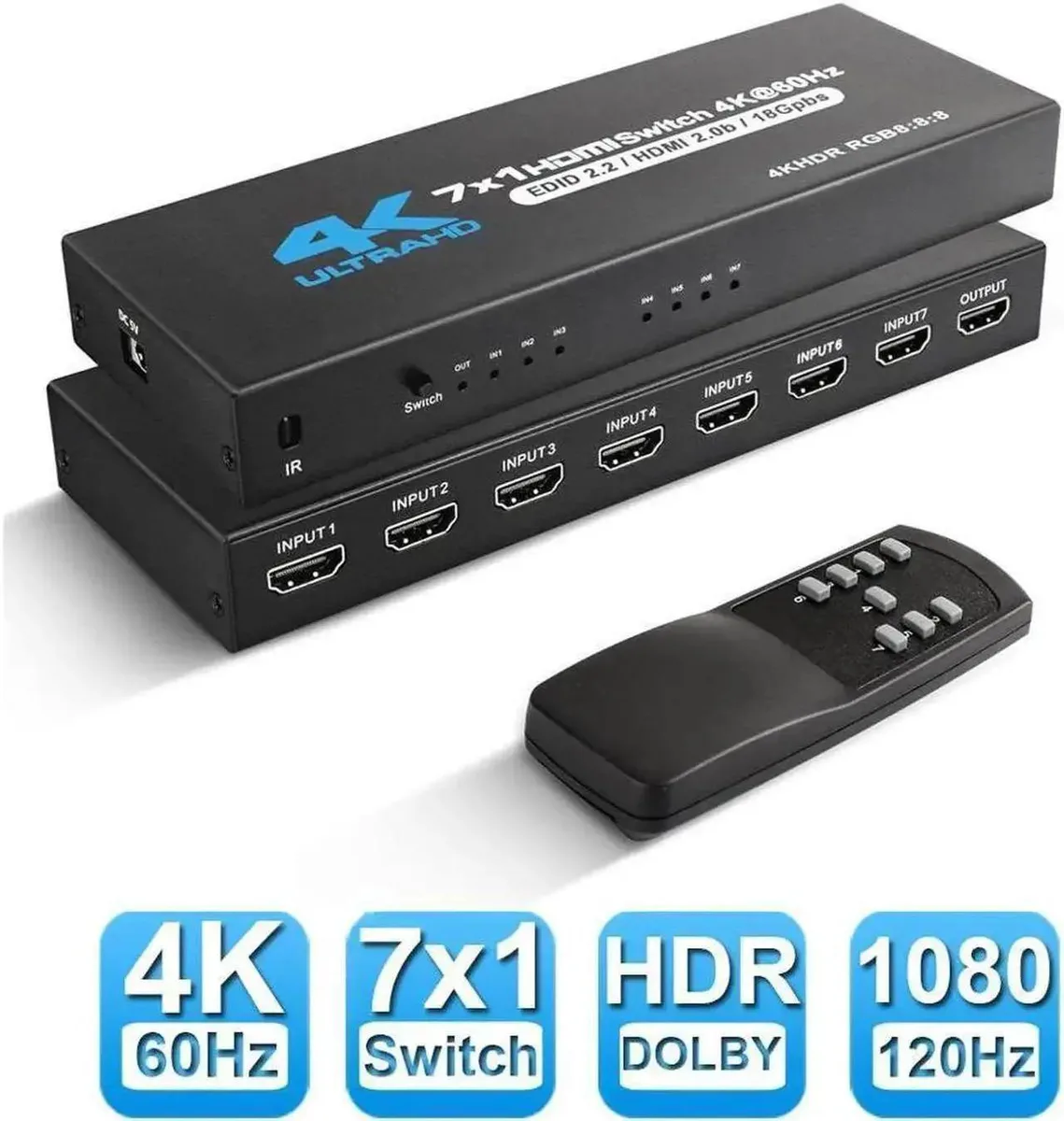 SMUGDESK SMUGDESK 7 in 1 Out HDMI 2.0 Switch 4K@60Hz HDR HDCP2.2 with IR Remote — product photo