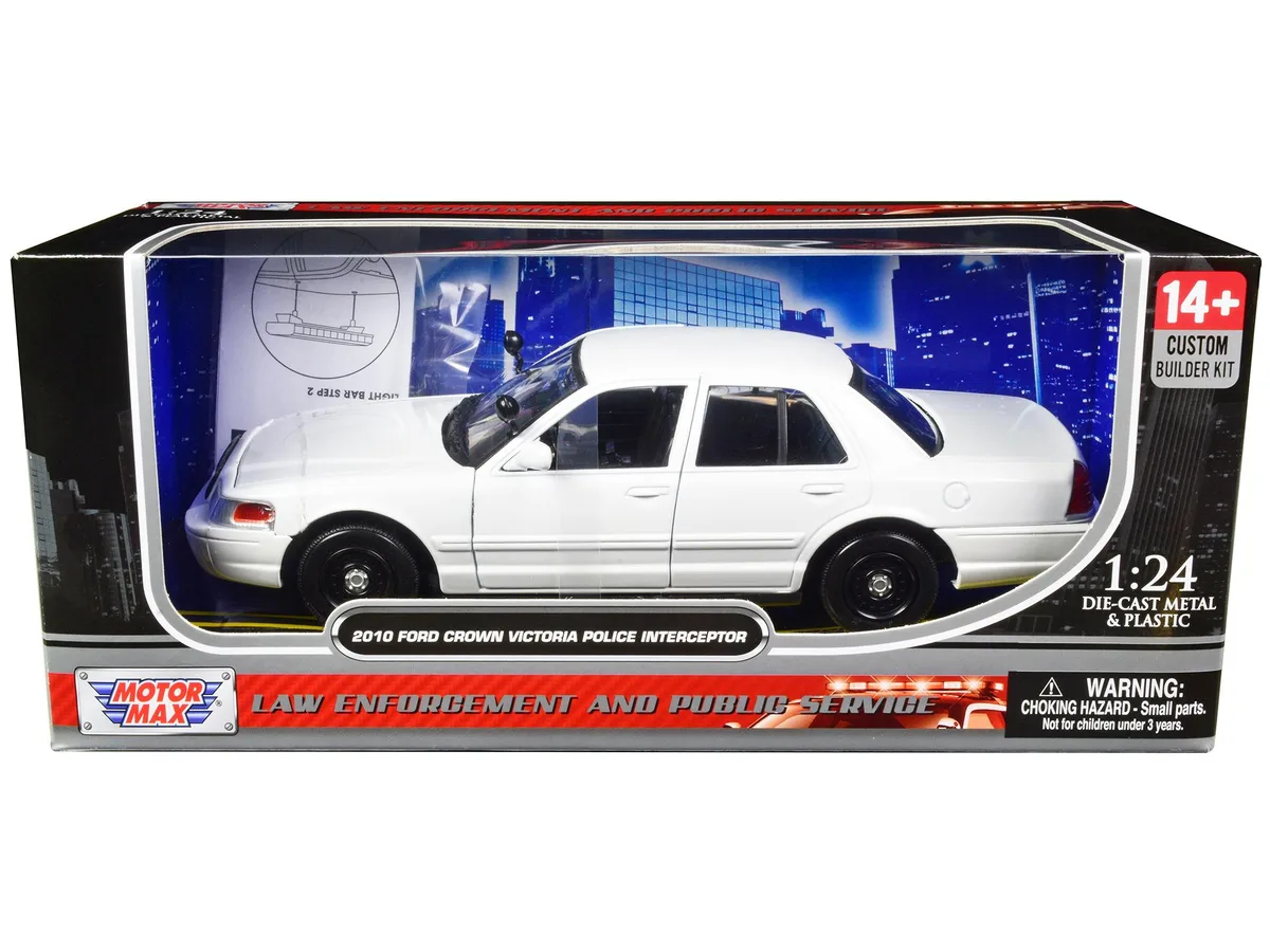 MOTORMAX MOTORMAX 2010 Ford Crown Victoria Police Interceptor Unmarked White Custom Builder's Kit 1/24 Diecast — product photo