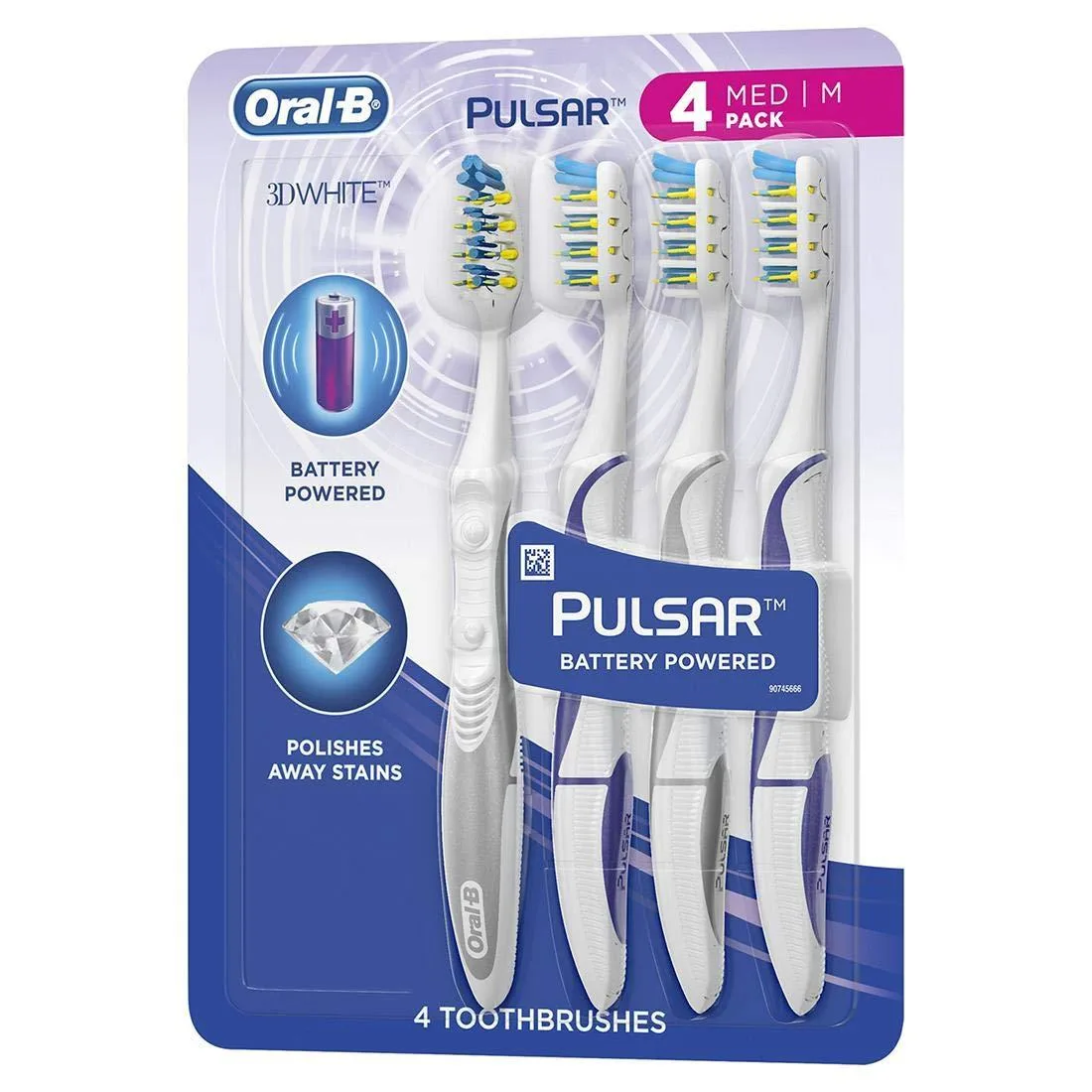 Four medium vibrating toothbrushes in a pack