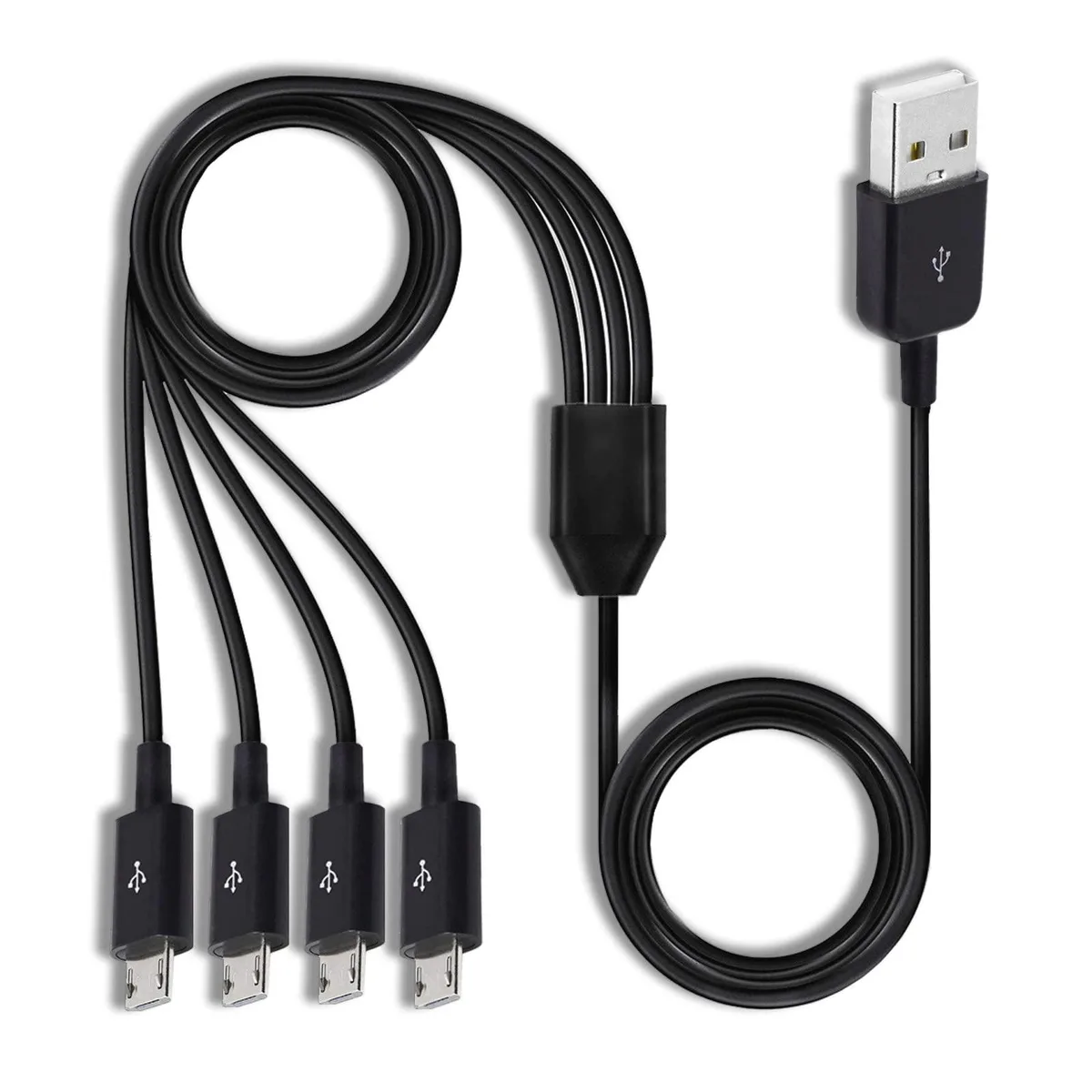 Black USB 2.0 Type A male to four Micro USB male splitter cable, 1.64ft
