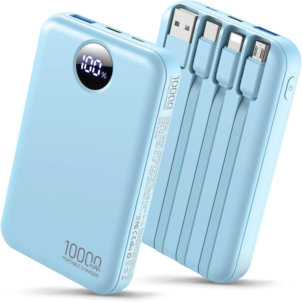 WOOJONG WOOJONG Power Bank 10000mAh 4 Built-in Cables Light Blue — product photo