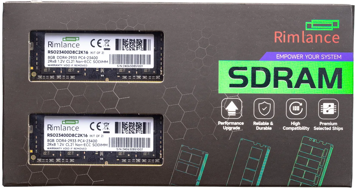 RIMLANCE RIMLANCE 16GB (2x8GB) DDR4 2933MHz CL21 1.2V SODIMM 2Rx8 laptop RAM — product photo
