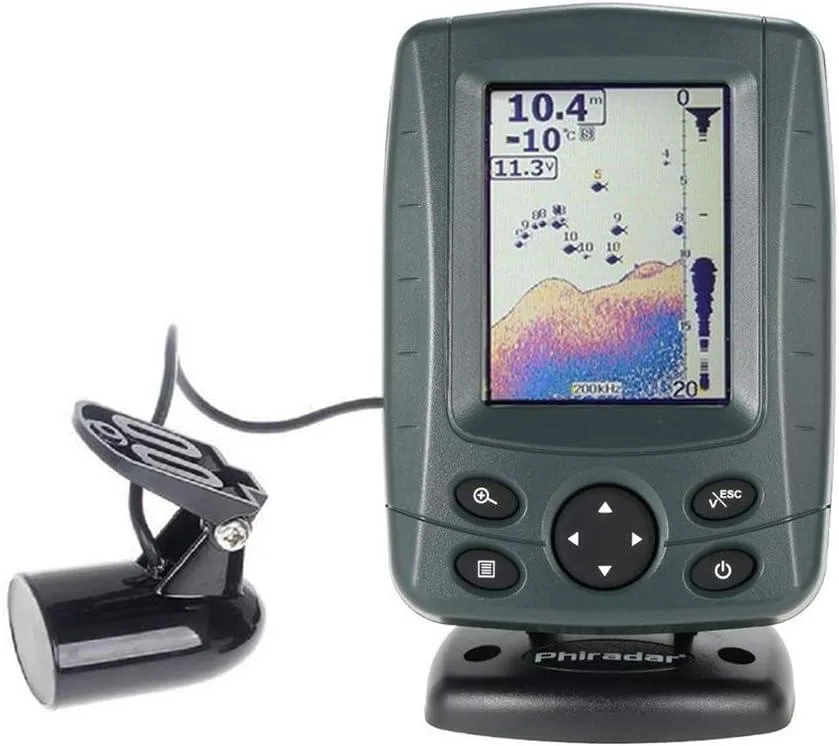 Compact rectangular unit with a 3.5 inch colour LCD screen and front-mounted buttons, dark plastic casing