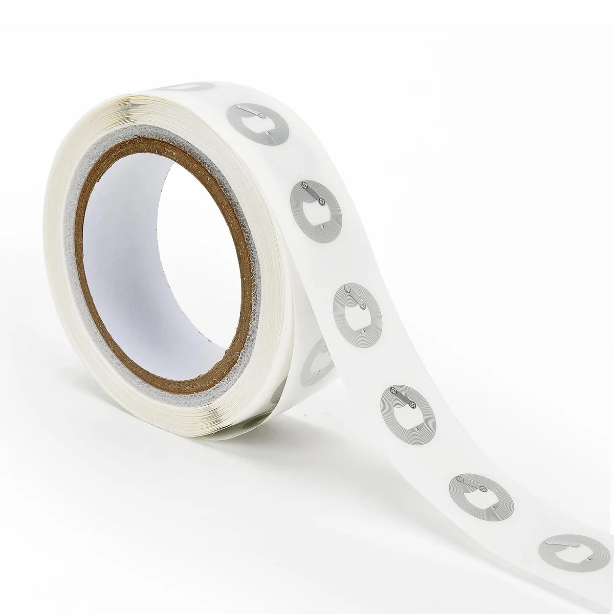 Fifty round white NFC stickers, 25mm diameter, ultra-thin PET finish