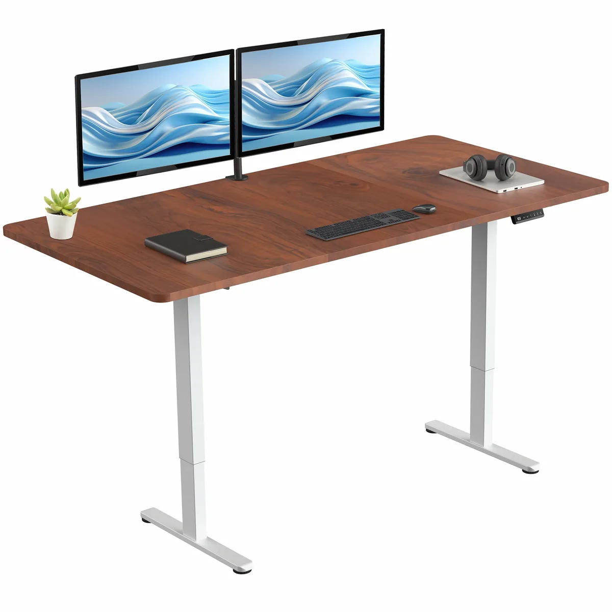 VIVO VIVO Electric Dual Motor 71 x 36 Standing Desk Dark Walnut White Frame — product photo
