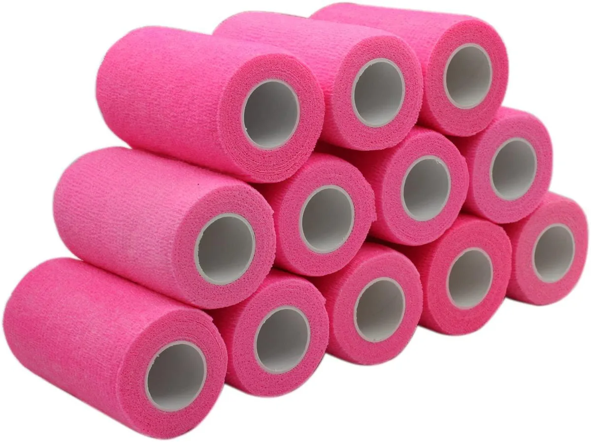 COMOmed COMOmed Self-Adherent Cohesive Bandage Latex 4"x5 Yards 12 Rolls First Aid Hot Pink — product photo