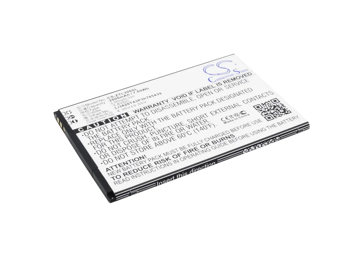 Rectangular replacement battery with smooth dark casing and visible connector terminals