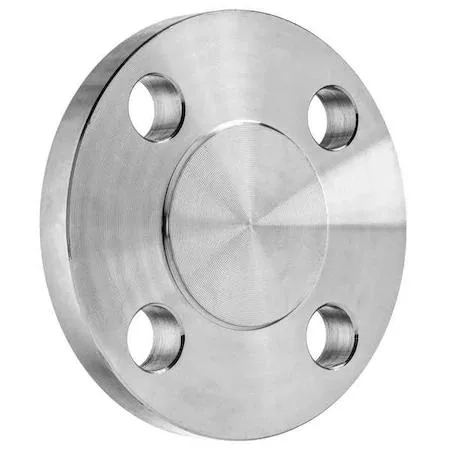 Aluminium blind flange, flat silver disc with eight bolt holes