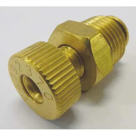 Small brass drain valve with threaded inlet and manual lever