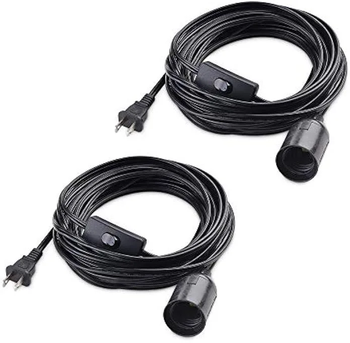 usbroway usbroway Hanging Light Cord with Switch 25 ft E26 Socket 2-Pack Black — product photo