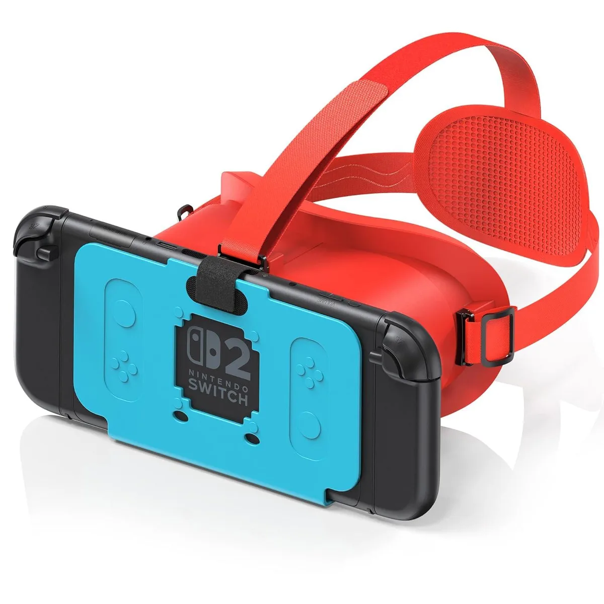 Black VR headset for Nintendo Switch 2 with adjustable lenses and padded head strap