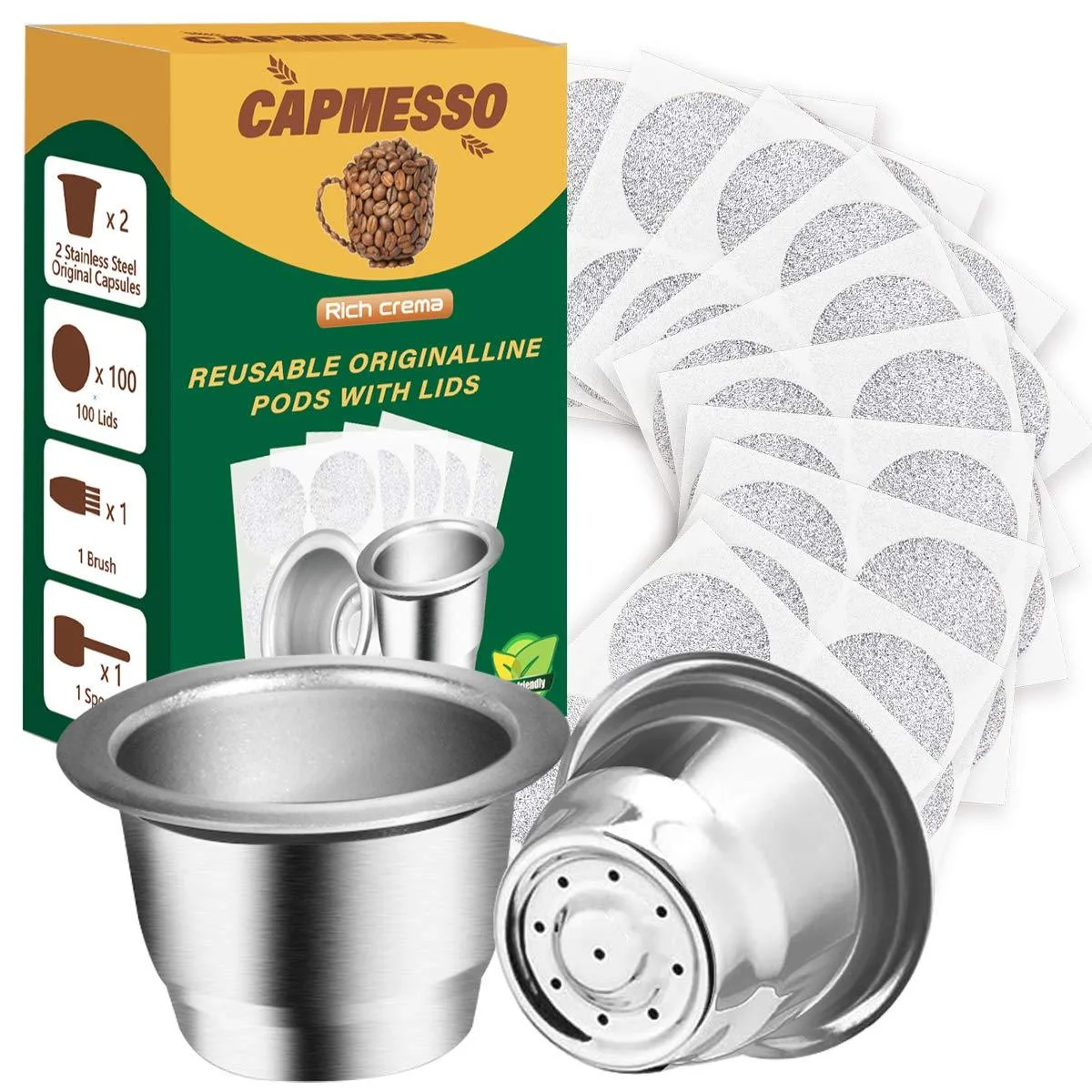 Jura-Capresso CAPMESSO Reusable Nespresso OriginalLine Pods 2 Pods 100 Lids — product photo