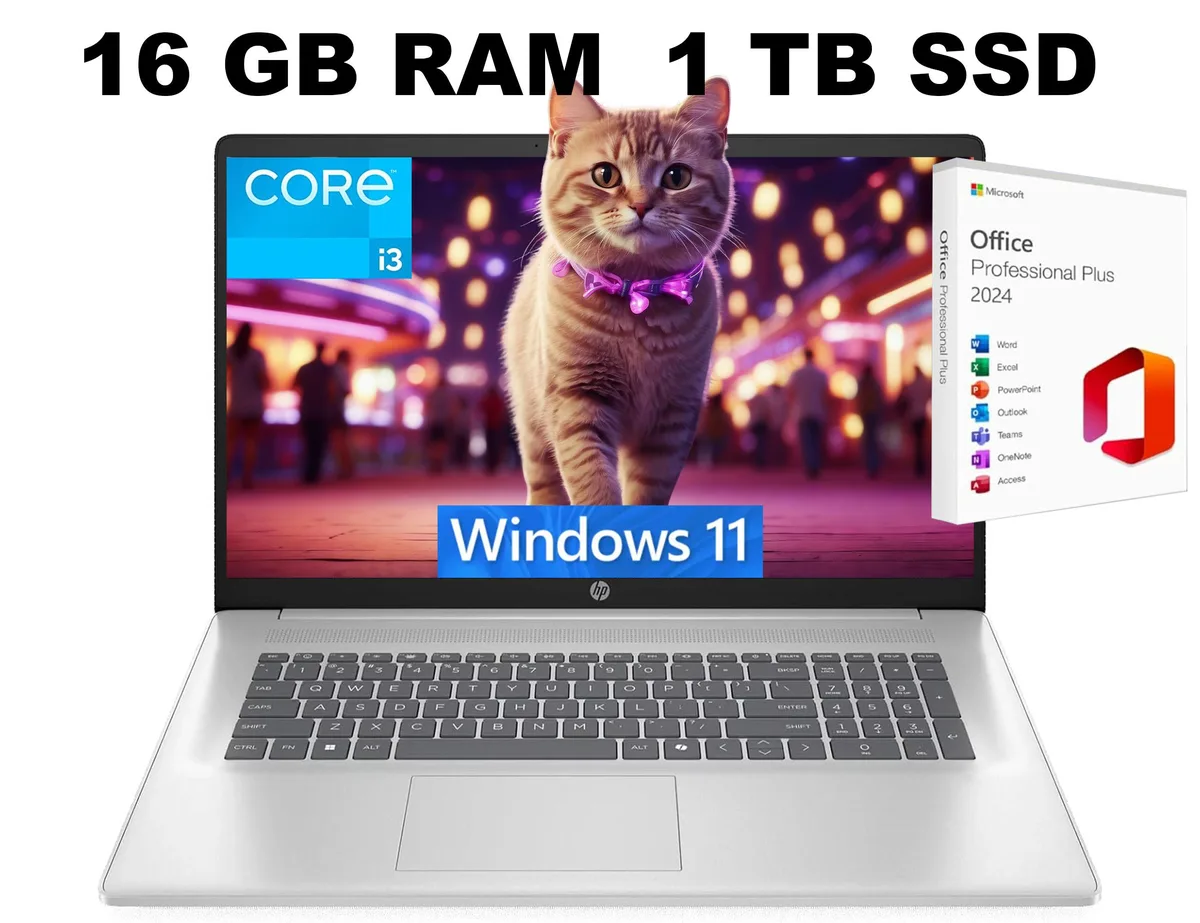 HP HP 17 laptop i3-N305 8-core 16GB 1TB SSD 17.3" HD+ Silver Windows 11 2024 — product photo