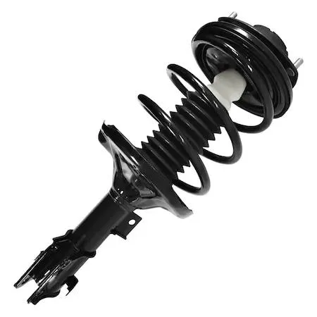 Front right complete strut assembly, silver metal coil spring and damper with top mount