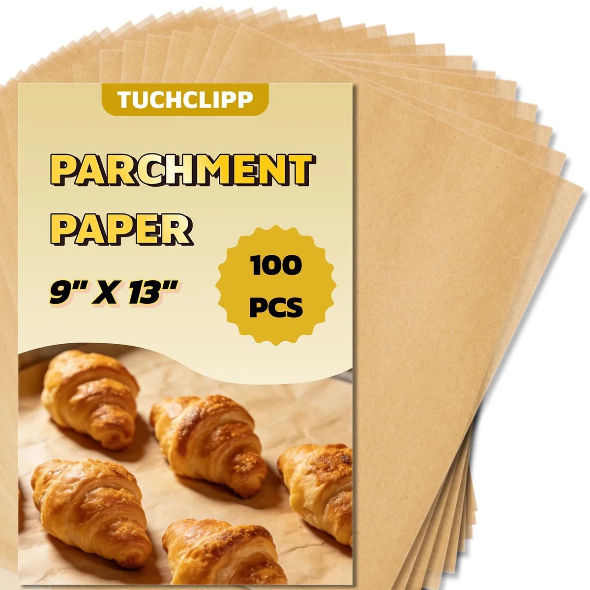 Stack of 100 natural unbleached parchment sheets 9x13 inch in roll packaging