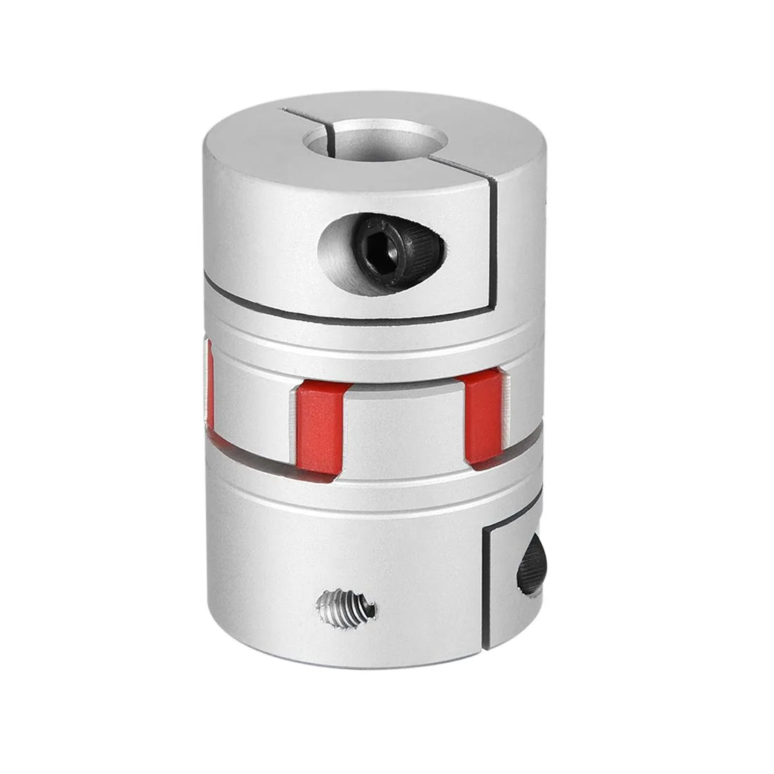 Silver aluminium flexible shaft coupling 17mm bore 65mm long 45mm diameter