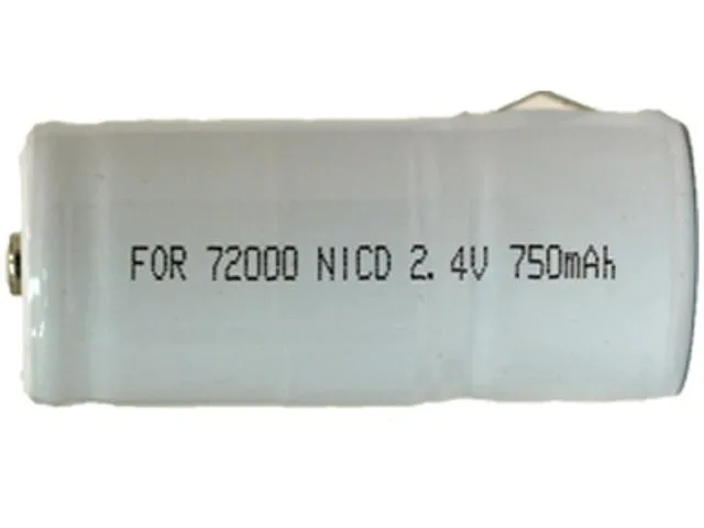 Green cylindrical NiCd battery pack labelled 72000 2.4 V