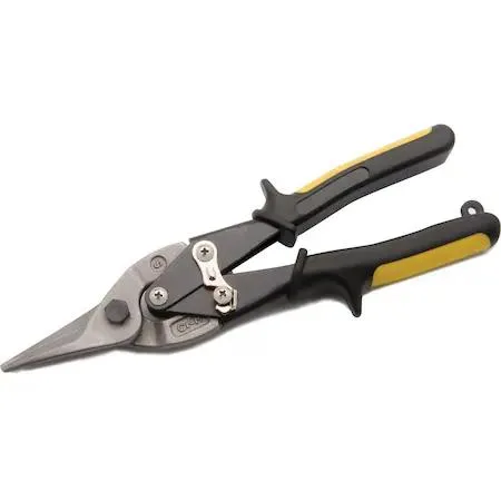 Yellow-handled 10 inch straight-cut aviation snips with compound hinge
