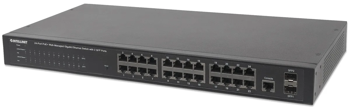 Intellinet Network Solutions Intellinet Network Solutions 560559 24-Port Gigabit PoE+ Web-Managed Switch with 2 SFP Ports — product photo