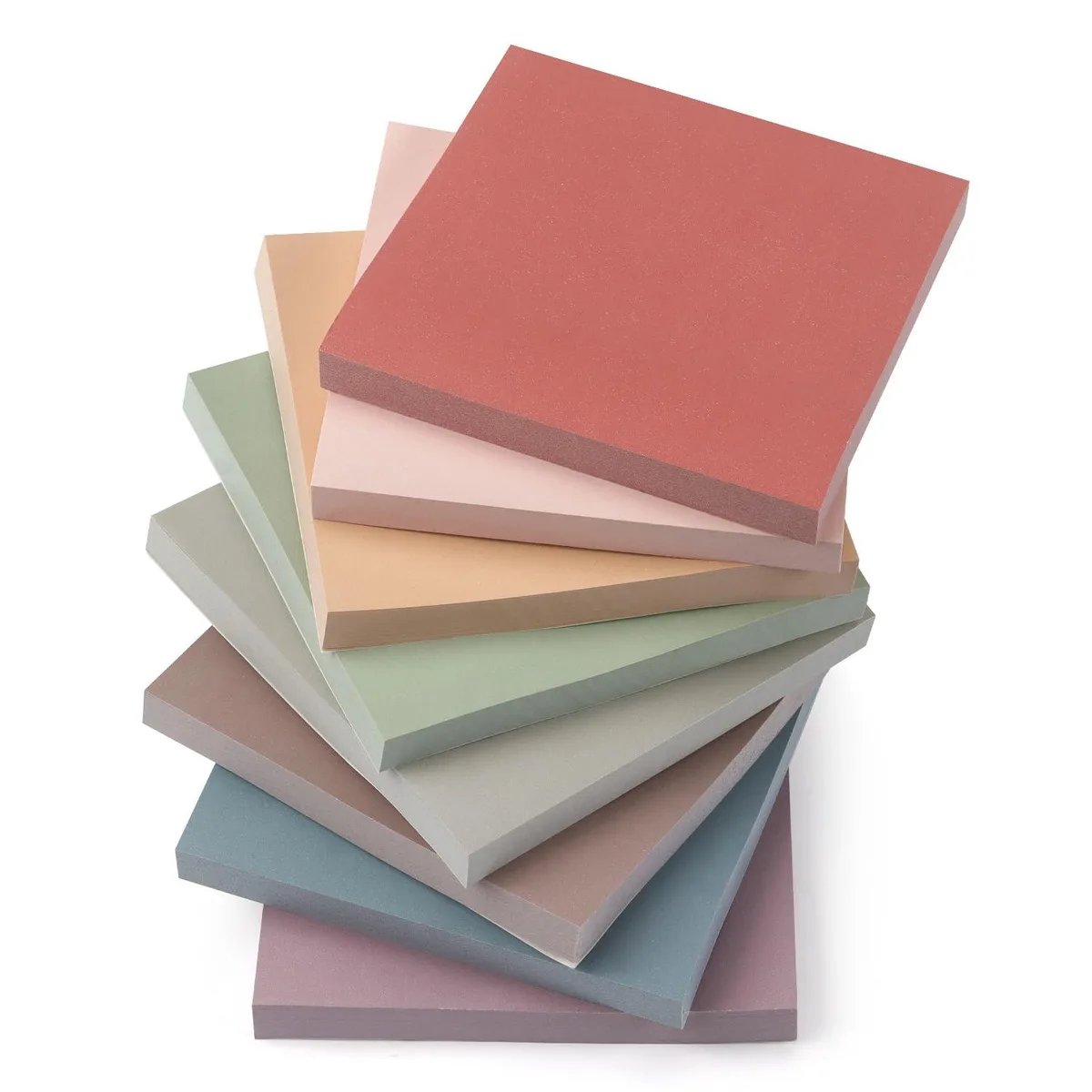 Eight square pads of pastel Morandi sticky notes in a pack