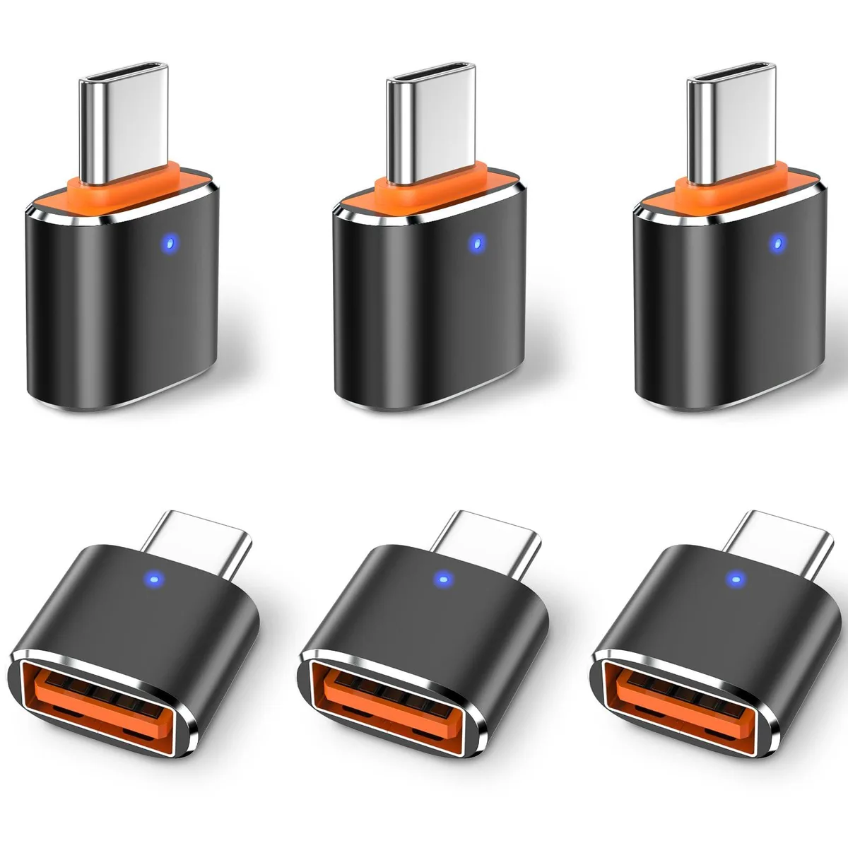 QiweDour 6-pack USB-C to USB-A 3.0 adapter black — product photo
