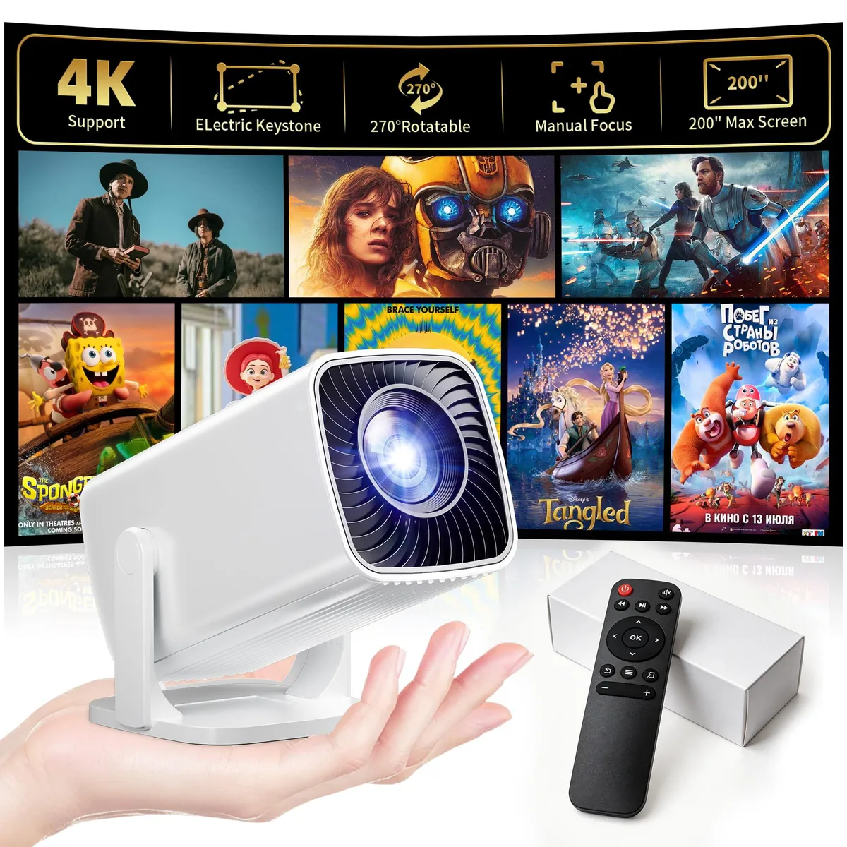  Sainyer Q100 5000 lumens 1920 x 1080 270° rotatable stand business projector — product photo