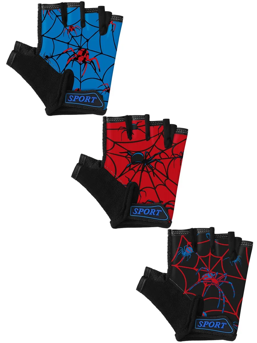  Vibe Kids Half Finger Bike Gloves 3 Pairs Spider 5-8 Years — product photo