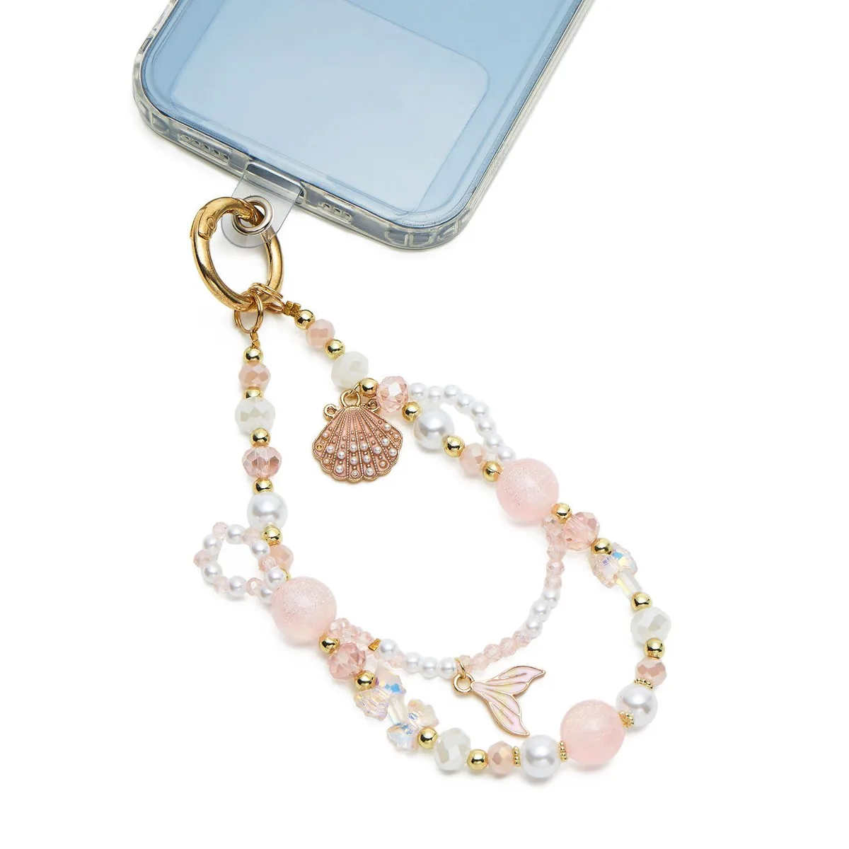  WOZEAH Beaded Phone Charm Wrist Strap Shell Fish Tail 50g — product photo
