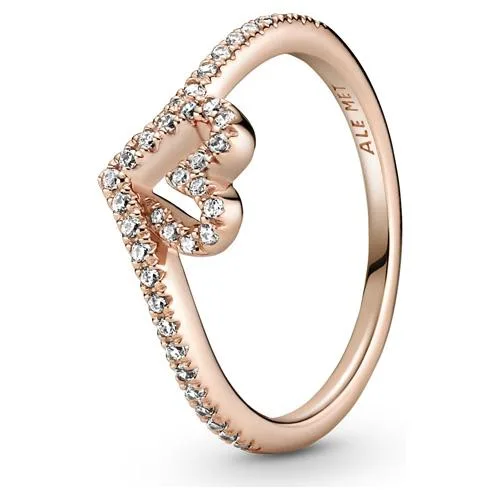 PANDORA PANDORA Sparkling Wishbone Heart Ring 14k Rose Gold-Plated — product photo
