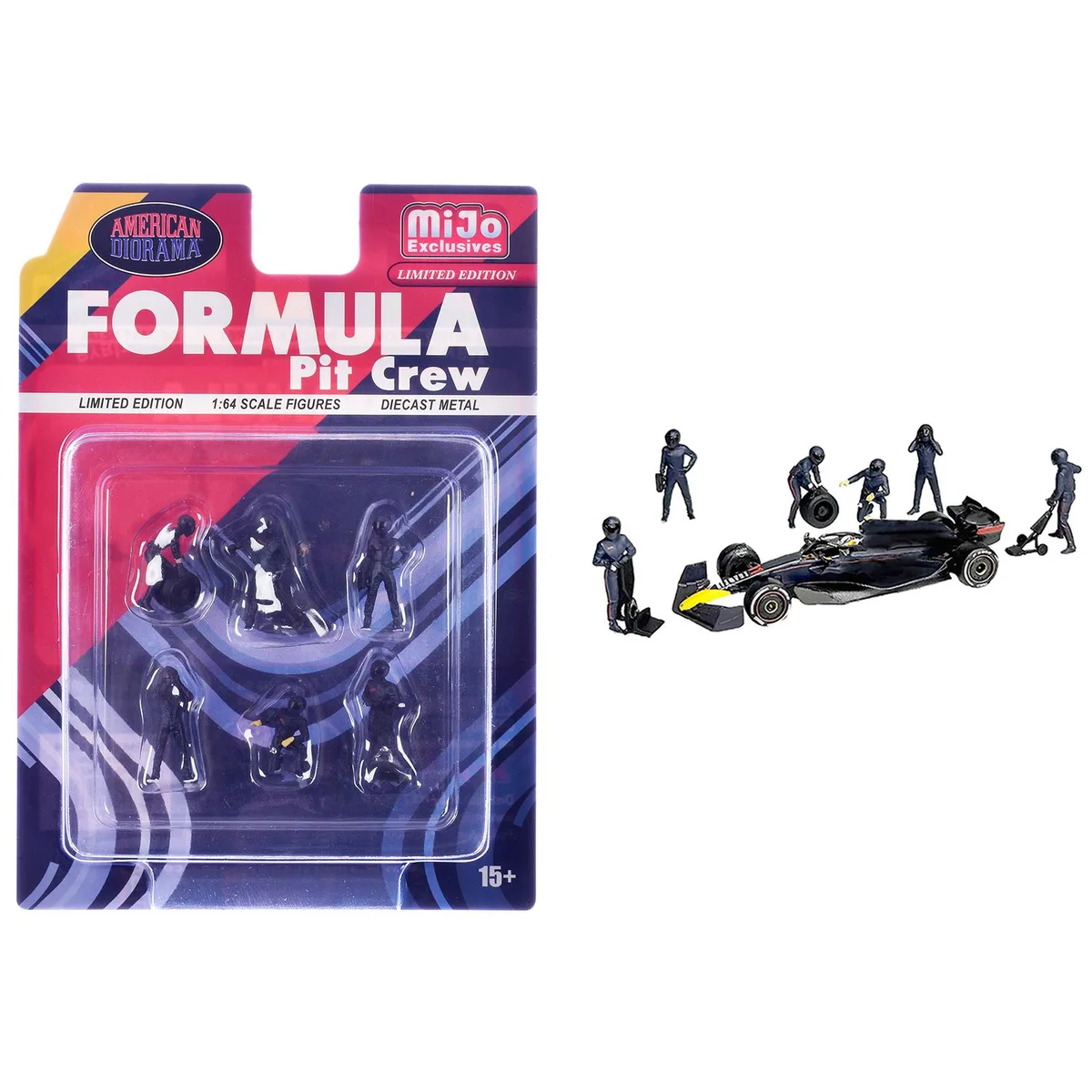 American Diorama American Diorama Formula Pit Crew Team Blue 6 Figure Set 1/64 Scale — product photo