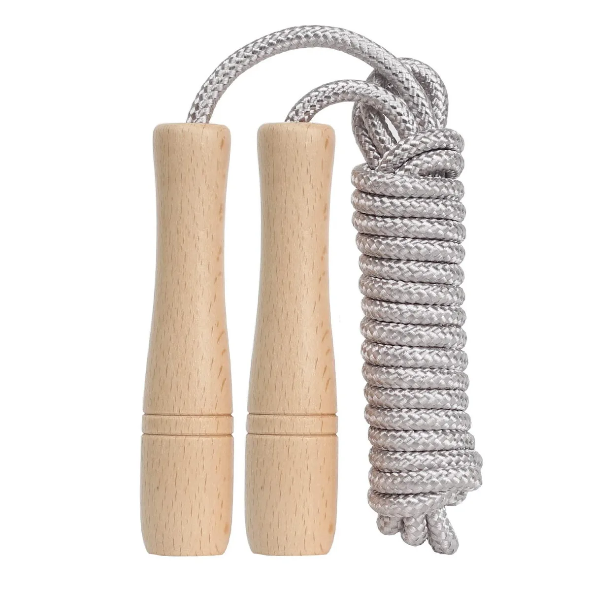  Jump Rope Kids 8.5ft Adjustable Cotton Skipping Rope with Wooden Handle (Silver) — product photo