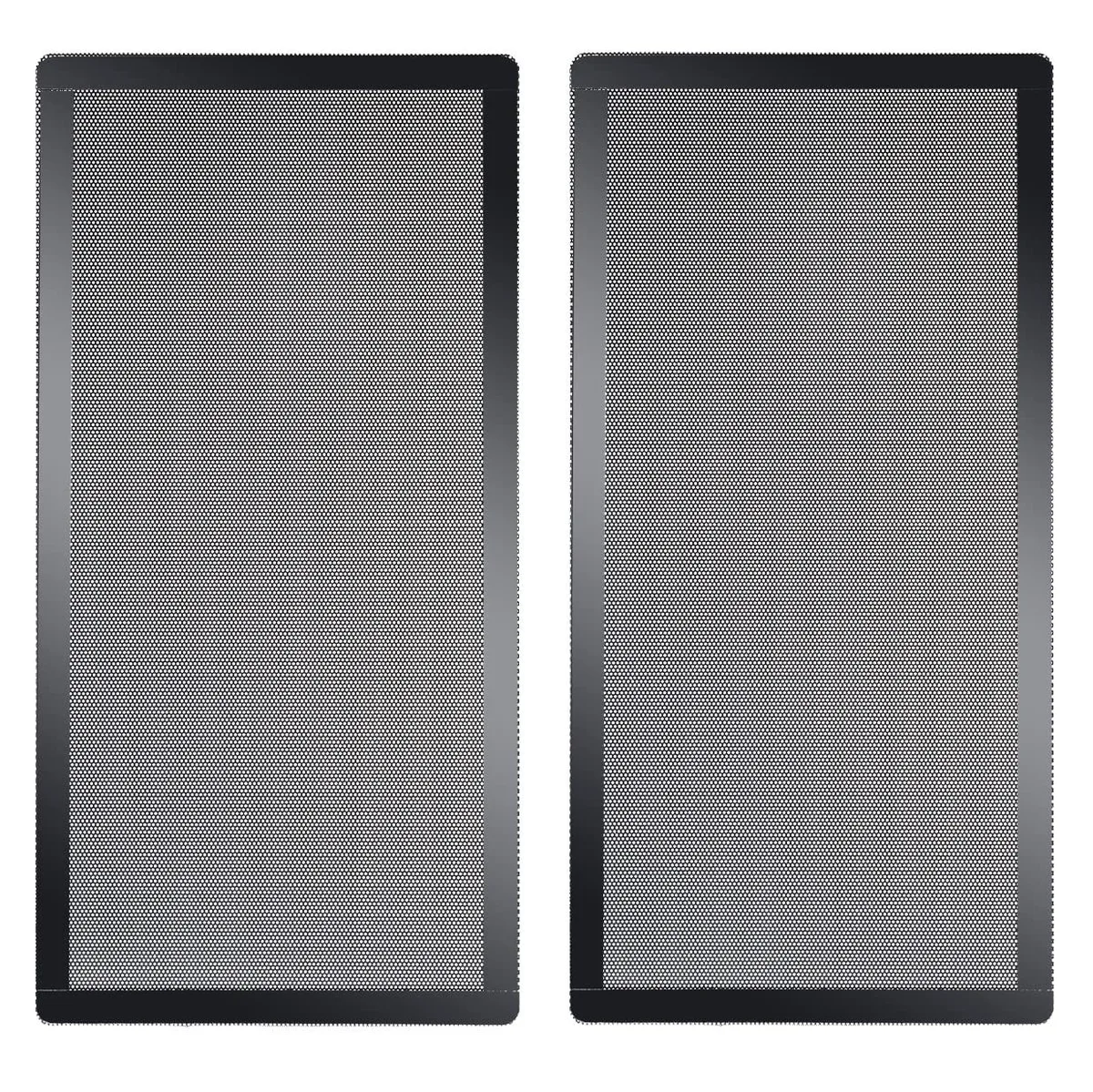 Two black magnetic mesh filters in rectangular frames