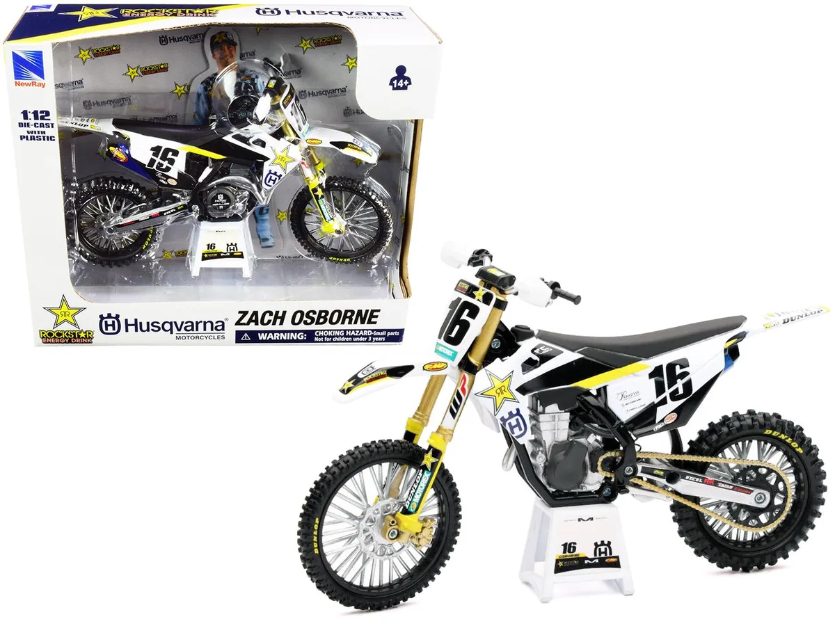 New Ray Toys New Ray Toys Husqvarna FC450 #16 Zach Osborne Rockstar Energy Drink 1/12 Diecast Motorcycle — product photo