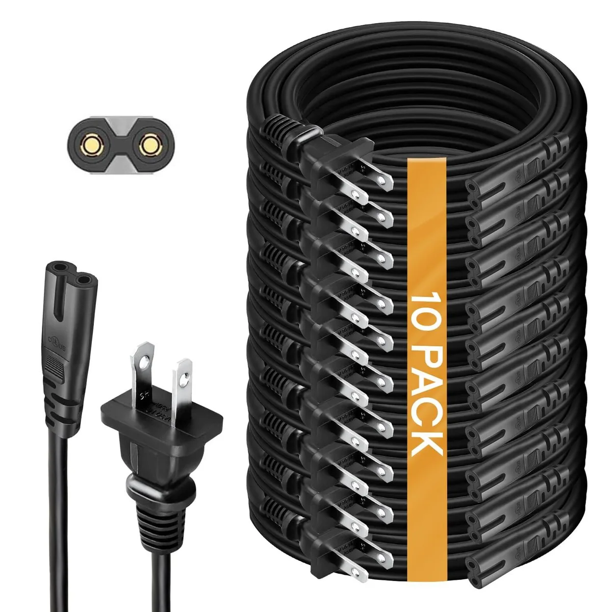  BRENDAZ 10-pack C7 power cord 3 ft 18 AWG 7A 125V — product photo