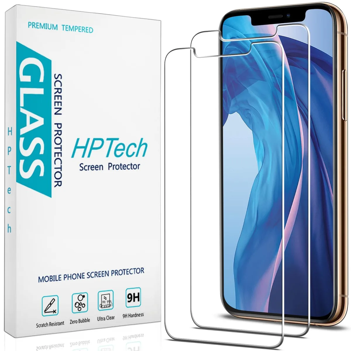 Two black tempered-glass screen protectors for 6.5-inch iPhone