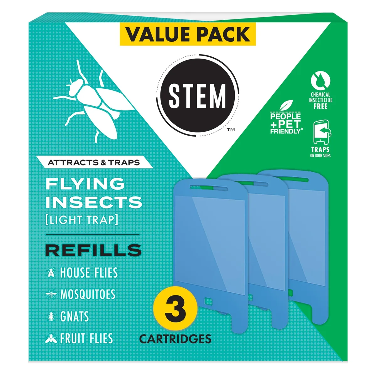 Three rectangular white refill cartridges with adhesive surfaces, packaged together