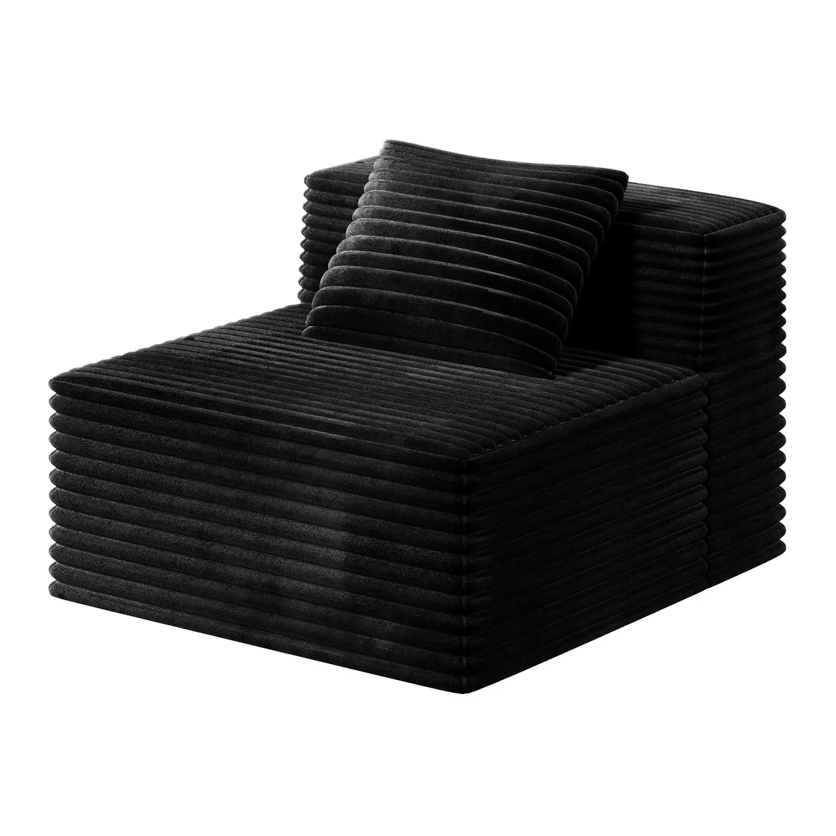 Black L-shaped modular sectional sofa in corduroy fabric