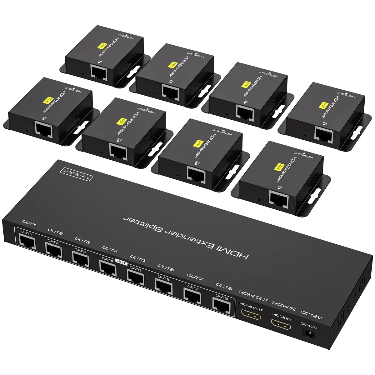 WRIARICH WRIARICH VPFET-EX718 HDMI Extender Splitter 1 in 8 Out Cat5e/6 165FT 50m 1080P 60Hz 3D Loop Out EDID POC — product photo
